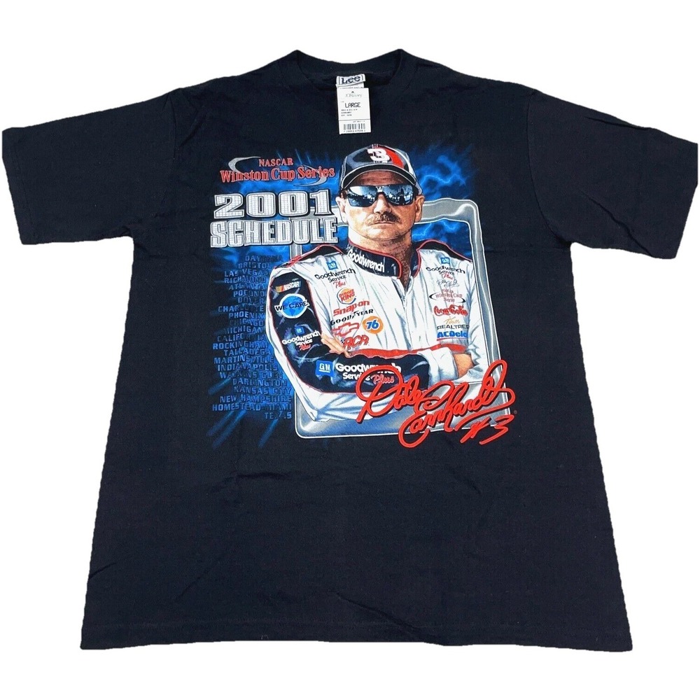 Vintage Dale Earnhardt Shirt Men Large Black Tee Nascar Racing Deadstock Y2K